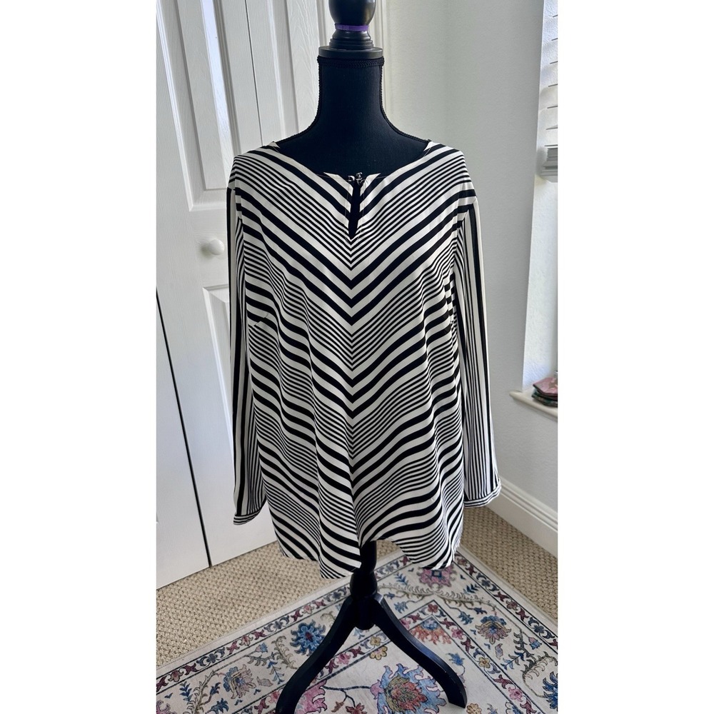 Talbots Striped Pullover Tunic Top Size 2X Black White Boat Neck Blouse